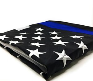 thin blue line flag: 3x5 ft with embroidered stars - sewn stripes - brass grommets - uv protection - black white and blue american police flag honoring law enforcement officers