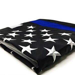 Thin Blue Line Flag: 3x5 ft with Embroidered Stars - Sewn Stripes - Brass Grommets - UV Protection - Black White and Blue American Police Flag Honoring Law Enforcement Officers