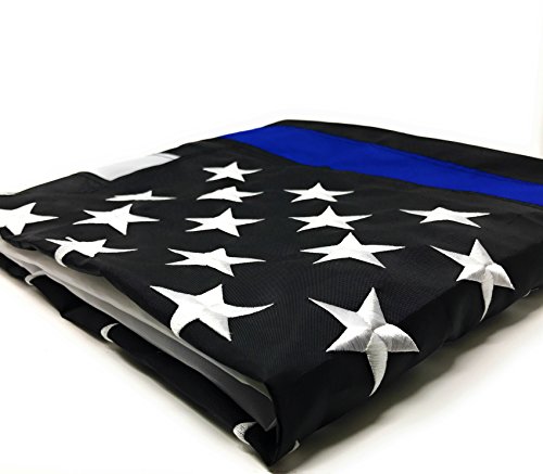 Thin Blue Line Flag: 3x5 ft with Embroidered Stars - Sewn Stripes - Brass Grommets - UV Protection - Black White and Blue American Police Flag Honoring Law Enforcement Officers