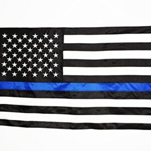 Thin Blue Line Flag: 3x5 ft with Embroidered Stars - Sewn Stripes - Brass Grommets - UV Protection - Black White and Blue American Police Flag Honoring Law Enforcement Officers