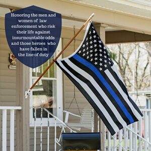 Thin Blue Line Flag: 3x5 ft with Embroidered Stars - Sewn Stripes - Brass Grommets - UV Protection - Black White and Blue American Police Flag Honoring Law Enforcement Officers