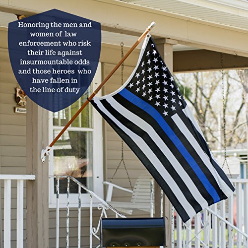 Thin Blue Line Flag: 3x5 ft with Embroidered Stars - Sewn Stripes - Brass Grommets - UV Protection - Black White and Blue American Police Flag Honoring Law Enforcement Officers