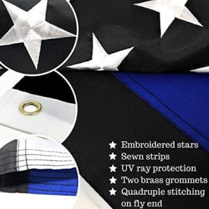 Thin Blue Line Flag: 3x5 ft with Embroidered Stars - Sewn Stripes - Brass Grommets - UV Protection - Black White and Blue American Police Flag Honoring Law Enforcement Officers