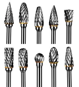 yxgood 10 pieces tungsten carbide double cut rotary burr set with 3 mm (1/8 inch) shank and 6 mm (1/4 inch) head size (style 1)