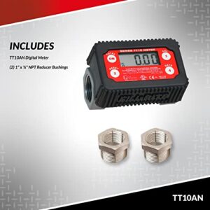 Fill-Rite TT10AN 1" 2-35 GPM(8-132 LPM) Digital In-line Turbine Meter, Aluminum, Fuel Transfer Meter,Black/Red