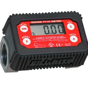 Fill-Rite TT10AN 1" 2-35 GPM(8-132 LPM) Digital In-line Turbine Meter, Aluminum, Fuel Transfer Meter,Black/Red