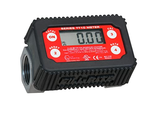 Fill-Rite TT10AN 1" 2-35 GPM(8-132 LPM) Digital In-line Turbine Meter, Aluminum, Fuel Transfer Meter,Black/Red