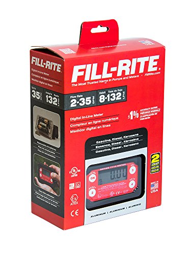 Fill-Rite TT10AN 1" 2-35 GPM(8-132 LPM) Digital In-line Turbine Meter, Aluminum, Fuel Transfer Meter,Black/Red