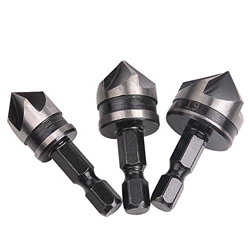 Rocaris 3 Piece 1/4" Hex 12/16/19mm Countersink Bore Set for Wood Metal Quick Change Bit