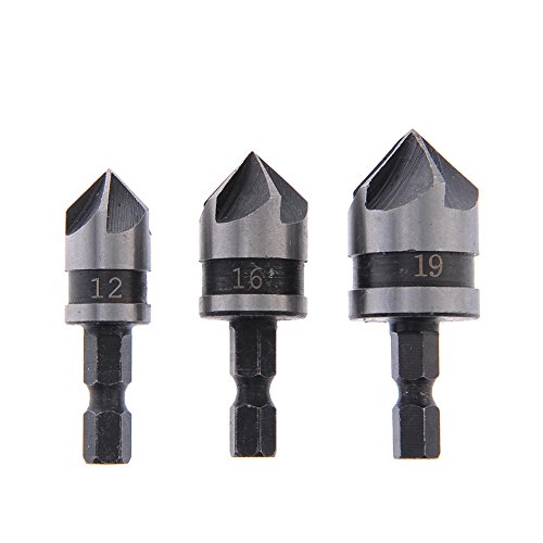 Rocaris 3 Piece 1/4" Hex 12/16/19mm Countersink Bore Set for Wood Metal Quick Change Bit