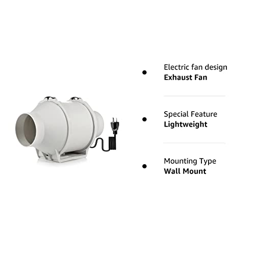 Hon&Guan P4 Quiet 4 Inch Inline Duct Fan, Upgrade Motor & Low Noise Ventilation Exhaust Fan for Heating Cooling Booster, Grow Tents, Hydroponics