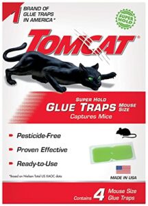 tomcat super hold glue traps mouse size - also use for cockroaches, scorpions, spiders, 4 count (pack of 12)