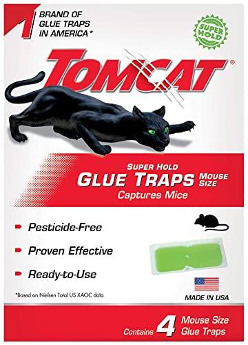 Tomcat Super Hold Glue Traps Mouse Size - Also Use for Cockroaches, Scorpions, Spiders, 4 Count (Pack of 12)