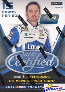 2016 panini certified nascar racing exclusive factory sealed retail box with autograph or memorabilia card! look for cards & autographs from dale earnhardt, danica patrick, jimmie johnson & many more!