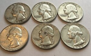 6 silver washington quarters ((comes in a velvet bag)) fine details