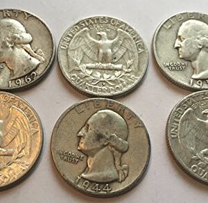 6 Silver Washington Quarters ((Comes in a Velvet Bag)) Fine Details