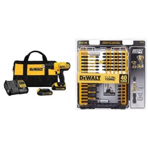 dewalt dcd771c2 20v max cordless lithium-ion 1/2 inch compact drill driver kit with impact ready flextorq screw driving set, 40-piece