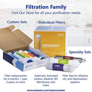 Express Water – 1 Year Reverse Osmosis System Filter Set – 10 Filters – Carbon GAC ACB PAC, Sediment SED, Alkaline, and UV Filters – 10 inch Size Replacement Water Filters