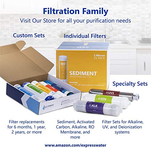 Express Water – 1 Year Reverse Osmosis System Filter Set – 10 Filters – Carbon GAC ACB PAC, Sediment SED, Alkaline, and UV Filters – 10 inch Size Replacement Water Filters