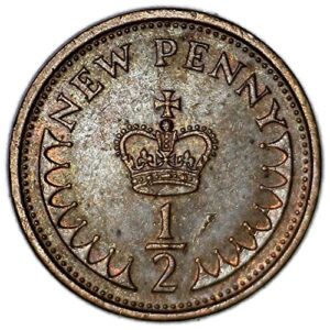 1973 No Mint Mark Great Britain 1/2 New Penny Seller Good