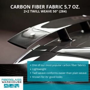 Carbon Fiber Cloth - 3K, 5.7oz x 50 - 2x2 Twill Weave Fabric - 6 Yard Roll