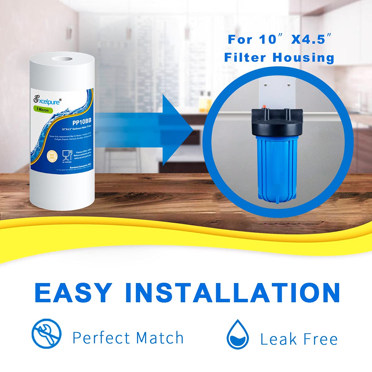 EXCELPURE Whole house Sediment Water Filter 10" x 4.5" (5 micron）Compatible with Culligan RFC-BBSA , WFHD13001B, GXWH35F, GXWH30C, 3M Aqua-Pure AP817,Whirlpool WHKF-GD25BB (2 PACK)