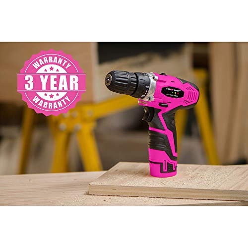 Pink Power Pink Drill Set for Women - 12V Li-Ion Pink Cordless Drill Driver Tool Kit for Women - Electric Screwdriver with Case, Battery, Charger and Bit Set