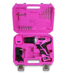 Pink Power Pink Drill Set for Women - 12V Li-Ion Pink Cordless Drill Driver Tool Kit for Women - Electric Screwdriver with Case, Battery, Charger and Bit Set