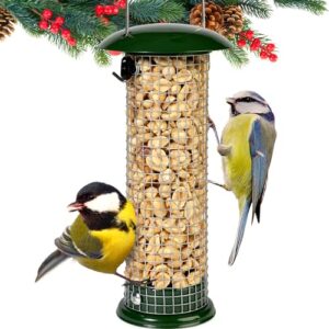 premium steel sunflower seed and peanut feeder, 9.5" tall, wild bird feeder for woodpeckers, titmice, nuthatches, chickadees, jays and more, gifts for mom, for women, gifts for dad