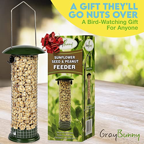 Premium Steel Sunflower Seed and Peanut Feeder, 9.5" Tall, Wild Bird Feeder for Woodpeckers, Titmice, Nuthatches, Chickadees, Jays and More, Gifts for Mom, for Women, Gifts for Dad