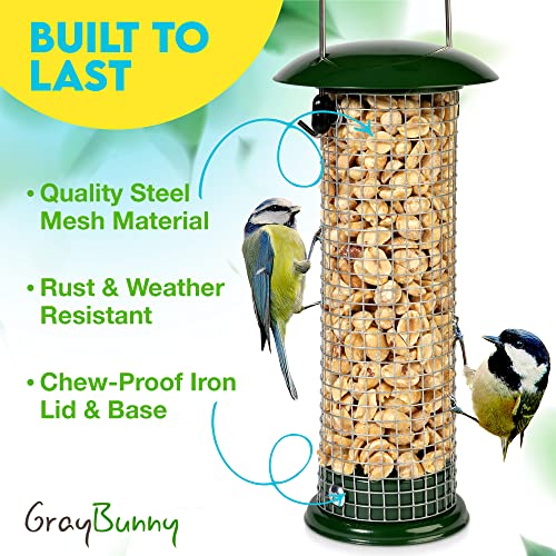 Premium Steel Sunflower Seed and Peanut Feeder, 9.5" Tall, Wild Bird Feeder for Woodpeckers, Titmice, Nuthatches, Chickadees, Jays and More, Gifts for Mom, for Women, Gifts for Dad