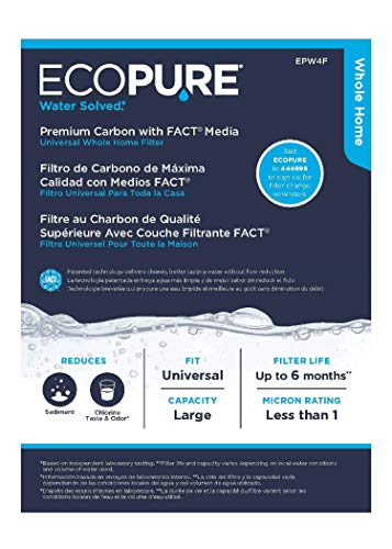 EcoPure EPW4F Premium FACT Universal Innovative Product-Better Filtration and Longer Life Versus Most Whole Home Water Filters, 1 Count (Pack of 1), Black/White