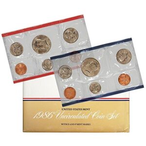 1986 various mint marks p & d united states us mint 10 coin uncirculated mint set uncirculated