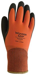 lfs wg338l insulated double-dipped incredibly comfortable work gloves latex coated water resistance black palm, large (pack of 1)