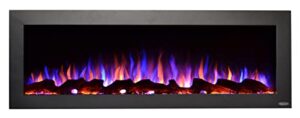 touchstone sideline indoor/outdoor decorative electric fireplace -no heat -gfi plug for outdoor use -50 inch wide -in wall recessed or wall mount -realistic 3 color flame -log & crystal -model 80017