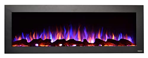 Touchstone Sideline Indoor/Outdoor Decorative Electric Fireplace -No Heat -GFI Plug for Outdoor Use -50 Inch Wide -in Wall Recessed or Wall Mount -Realistic 3 Color Flame -Log & Crystal -Model 80017