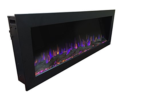 Touchstone Sideline Indoor/Outdoor Decorative Electric Fireplace -No Heat -GFI Plug for Outdoor Use -50 Inch Wide -in Wall Recessed or Wall Mount -Realistic 3 Color Flame -Log & Crystal -Model 80017