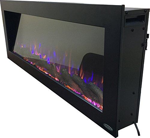 Touchstone Sideline Indoor/Outdoor Decorative Electric Fireplace -No Heat -GFI Plug for Outdoor Use -50 Inch Wide -in Wall Recessed or Wall Mount -Realistic 3 Color Flame -Log & Crystal -Model 80017