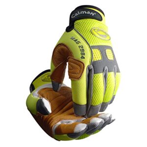 caiman mag, multi-activity glove with goat grain leather patch palm, hi-vis airmesh back, pinch'd-tip fingers, neoprene knuckle, high-vis yellow/gold, large (2984-5)