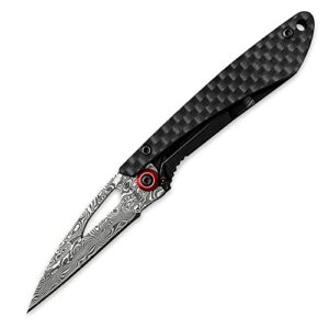 cool hand 3'' super light folding pocket knife, liner lock, 2'' damascus blade with carbon fiber scale