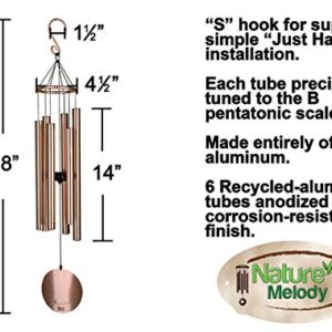 Nature’s Melody Aureole Tunes Wind Chimes – Outdoor Windchime with 6 Tubes Tuned to B Pentatonic Scale, 100% Rustproof Aluminum, Powder Finish & S Hook Hanger for Sympathy, Memorial Gift or Zen Garden