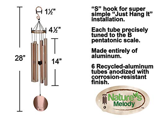 Nature’s Melody Aureole Tunes Wind Chimes – Outdoor Windchime with 6 Tubes Tuned to B Pentatonic Scale, 100% Rustproof Aluminum, Powder Finish & S Hook Hanger for Sympathy, Memorial Gift or Zen Garden