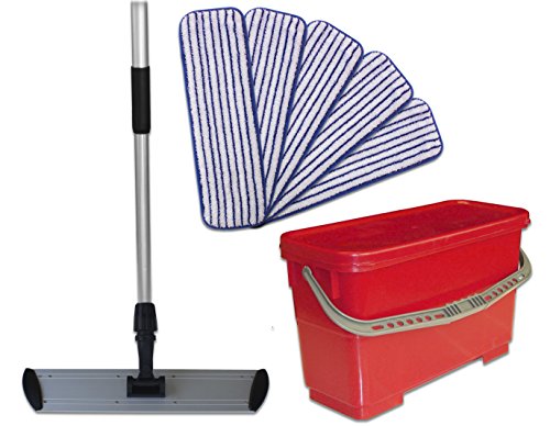 Premium Floor Wax Application Kit with 5 Microfiber Pads, Telescopic Handle, and Recharging Bucket