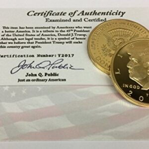 Aizics Mint Trump Coin 2017 Gold Inaugural Eagle Commemorative Donald Trump Coin 38mm. 45th President of The United States of America Certificate of Authenticity M.A.G.A. POTUS