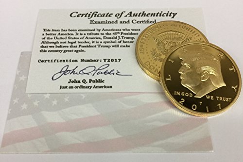 Aizics Mint Trump Coin 2017 Gold Inaugural Eagle Commemorative Donald Trump Coin 38mm. 45th President of The United States of America Certificate of Authenticity M.A.G.A. POTUS