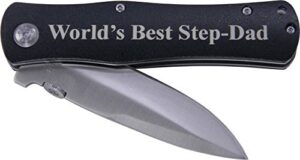 world's best step-dad folding pocket knife with pocket clip - (black handle)