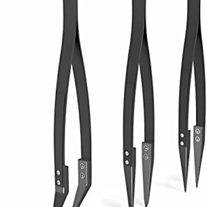 Black Ceramic Tweezers Set - Antistatic,Anticorrosion,Antimagnetic,Highly Heat Resistant up to 3000F(3Pack)