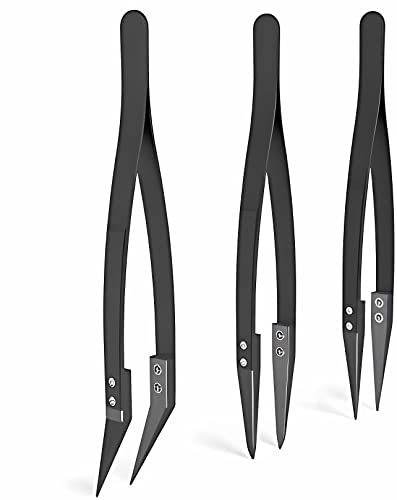 Black Ceramic Tweezers Set - Antistatic,Anticorrosion,Antimagnetic,Highly Heat Resistant up to 3000F(3Pack)