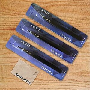 Black Ceramic Tweezers Set - Antistatic,Anticorrosion,Antimagnetic,Highly Heat Resistant up to 3000F(3Pack)