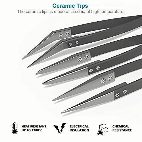 Black Ceramic Tweezers Set - Antistatic,Anticorrosion,Antimagnetic,Highly Heat Resistant up to 3000F(3Pack)